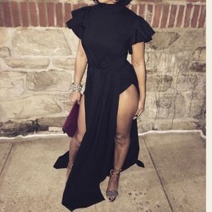 Black Gown slits on each side attached shorts